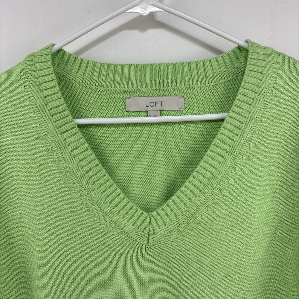 Loft Womens‎ XL Green Knit Puff Sleeve Cotton Sweater Classic Feminine Preppy - Picture 5 of 13
